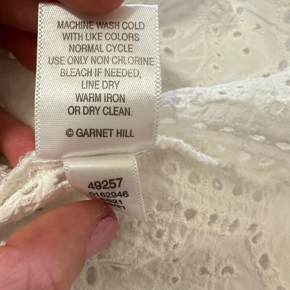 Garnet Hill Eyelet Lace Boho Peasant Blouse Top White Long Sleeves Size Large - Picture 4 of 7